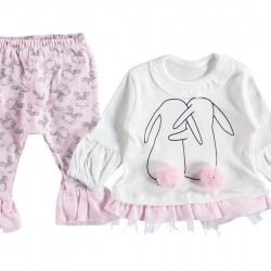 PONPONLU TAVŞAN BASKILI KIZ TAKIM 3/12 AY 